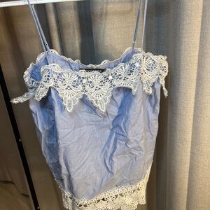 Express Blue Ruffled Embellished Camisole